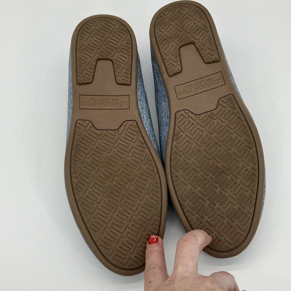 London Fog Bixby Blue Denim Flat Shoes 8W Comfort‎ Slip On Casual Preppy